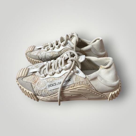 Dolce & Gabbana Lace Sneakers Beige Floral Made in Italy Women’s Size 40 - Picture 1 of 16